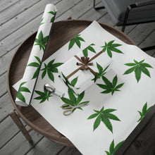 Load image into Gallery viewer, White &amp; Green Pot Leaf Gift Wrap Marijuana Wrapping Paper